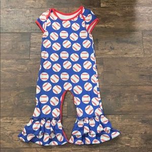 NWOT Baseball Toddler Ruffler Romper